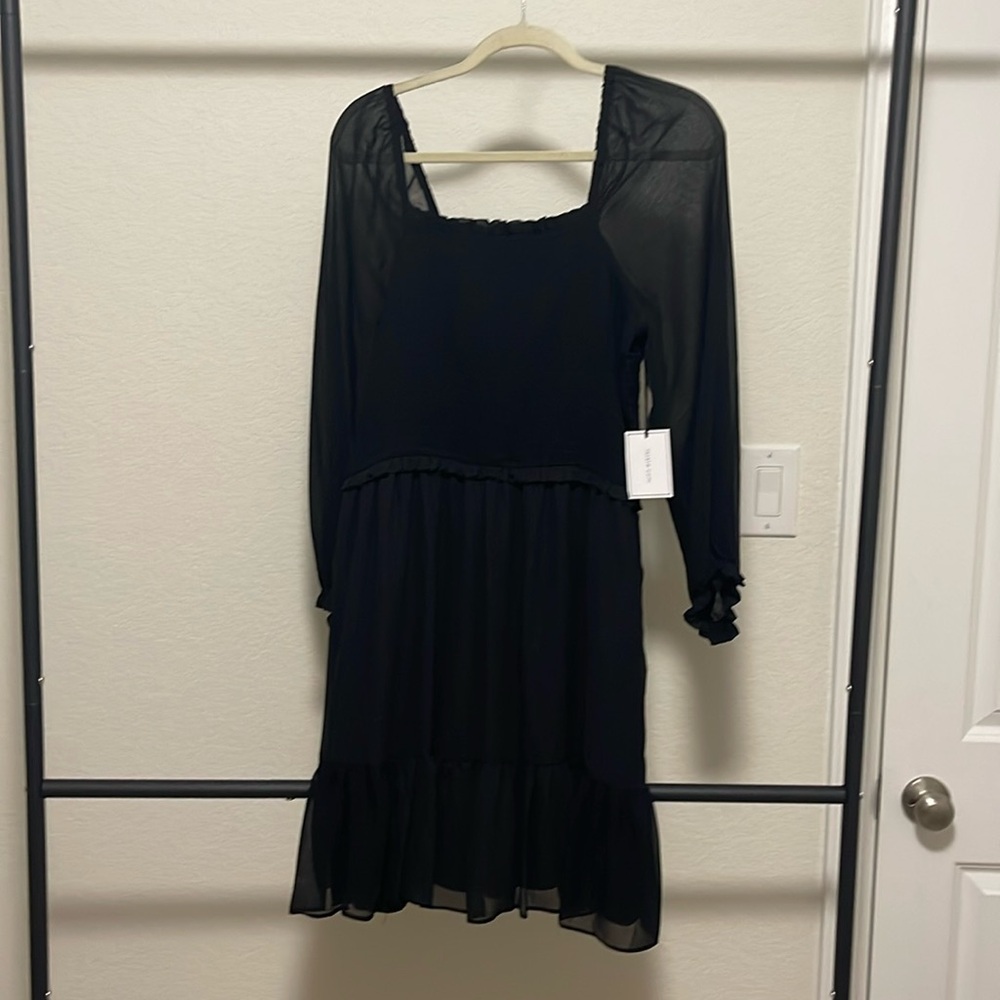 1 state black sheer sleeve short dress